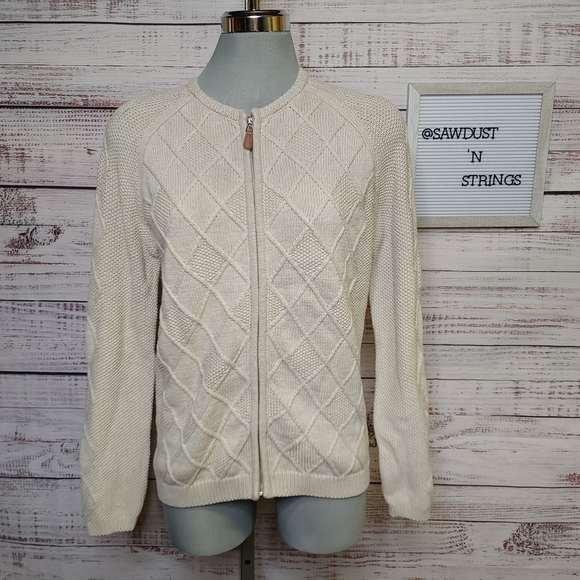 100% Cotton Cable Knit Full Zip Sweater Size M - Picture 2 of 9